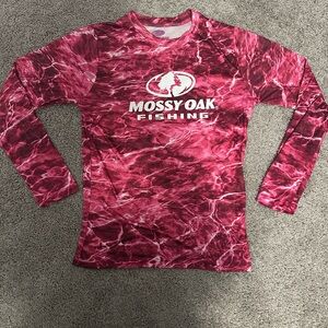 Mossy Oak Fishing Top Women's Sz Small Pink Camo Tie-Dye Polyester